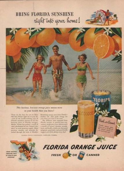 ภาพโฆษณาน้ำส้มกระป๋องในสมัยนั้น